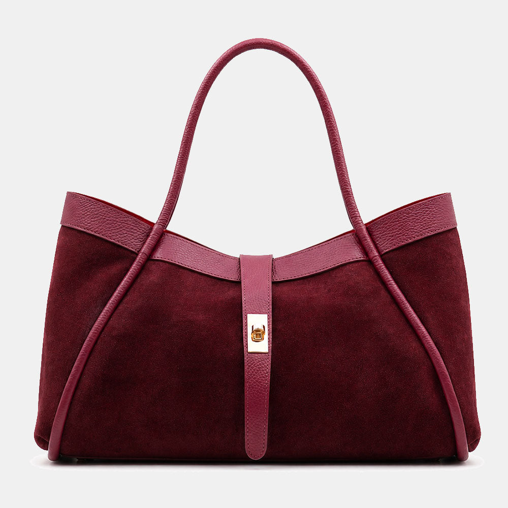 Borsa Donna a Spalla VIAVERDI in Camoscio e Pelle Bordeaux Made in Italy linea Cortona