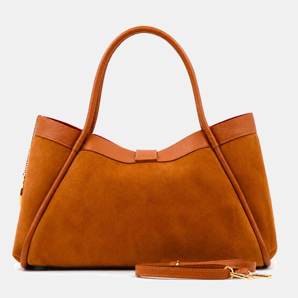 Borsa Donna a Spalla VIAVERDI in Camoscio e Pelle Marrone Made in Italy linea Cortona