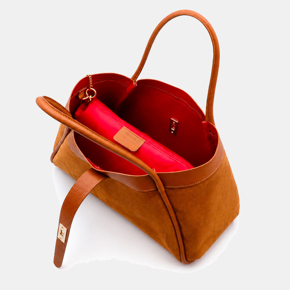 Borsa Donna a Spalla VIAVERDI in Camoscio e Pelle Marrone Made in Italy linea Cortona