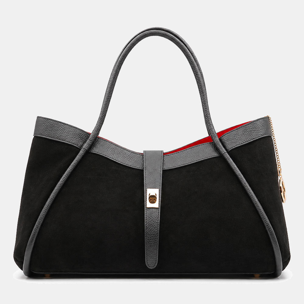 Borsa Donna a Spalla VIAVERDI in Camoscio e Pelle Nera Made in Italy linea Cortona