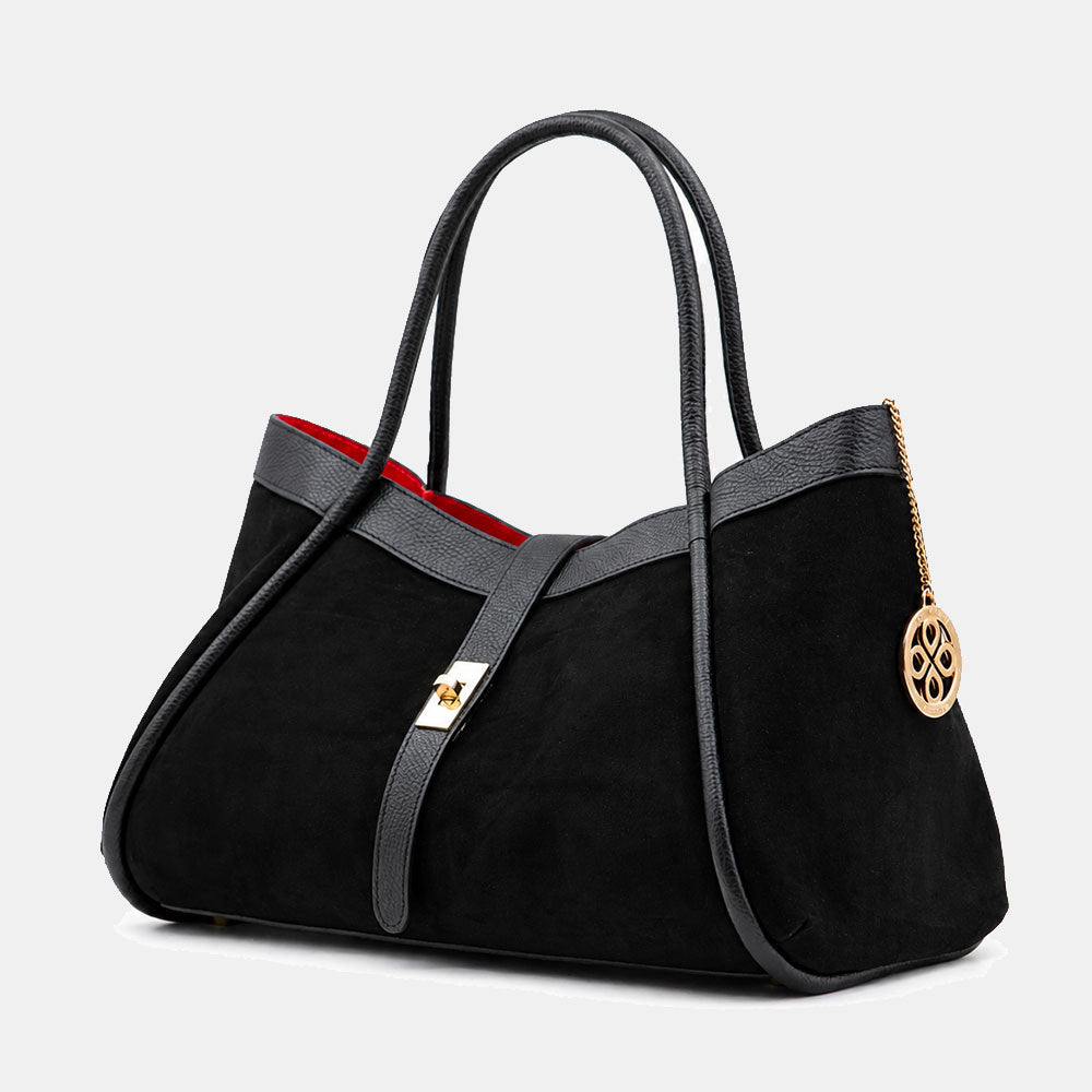 Borsa Donna a Spalla VIAVERDI in Camoscio e Pelle Nera Made in Italy linea Cortona