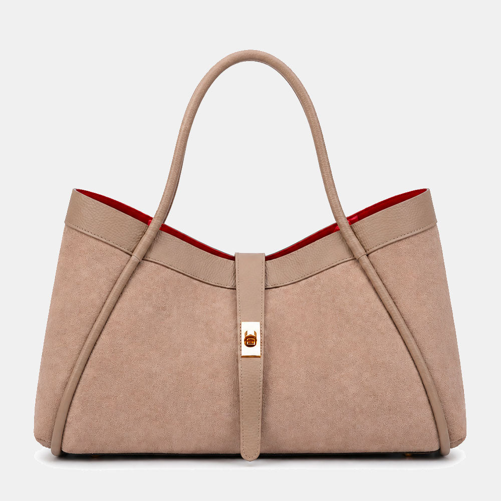 Borsa Donna a Spalla VIAVERDI in Camoscio e Pelle Taupe Made in Italy linea Cortona