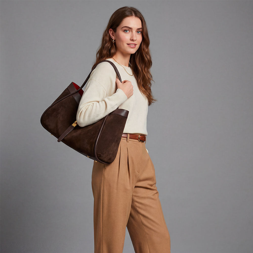 Borsa Donna a Spalla VIAVERDI in Camoscio e Pelle Bordeaux Made in Italy linea Cortona