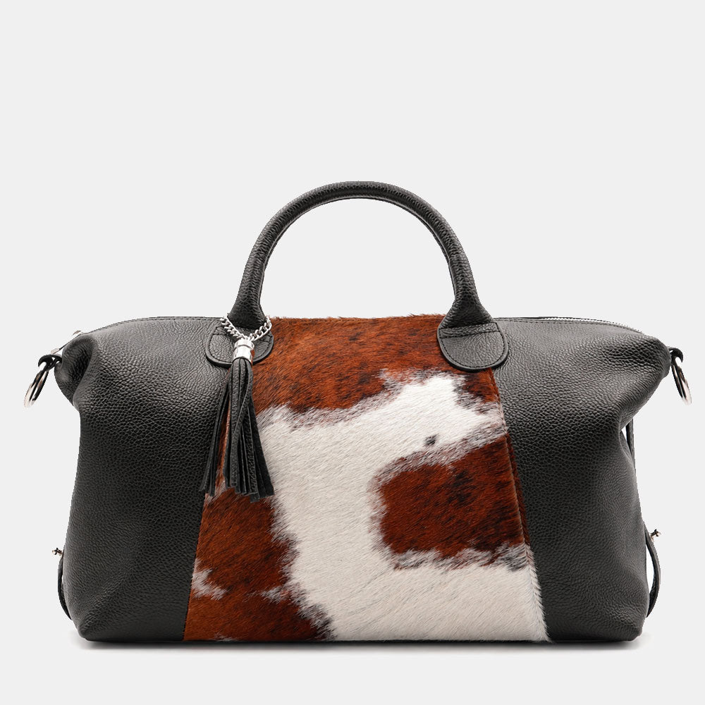 Handbag ViaVerdi in Pony Hair and Black Leather, Made in Italy – Line Cortona