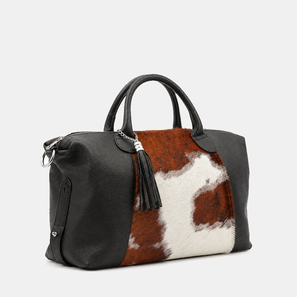 Handbag ViaVerdi in Pony Hair and Black Leather, Made in Italy – Line Cortona