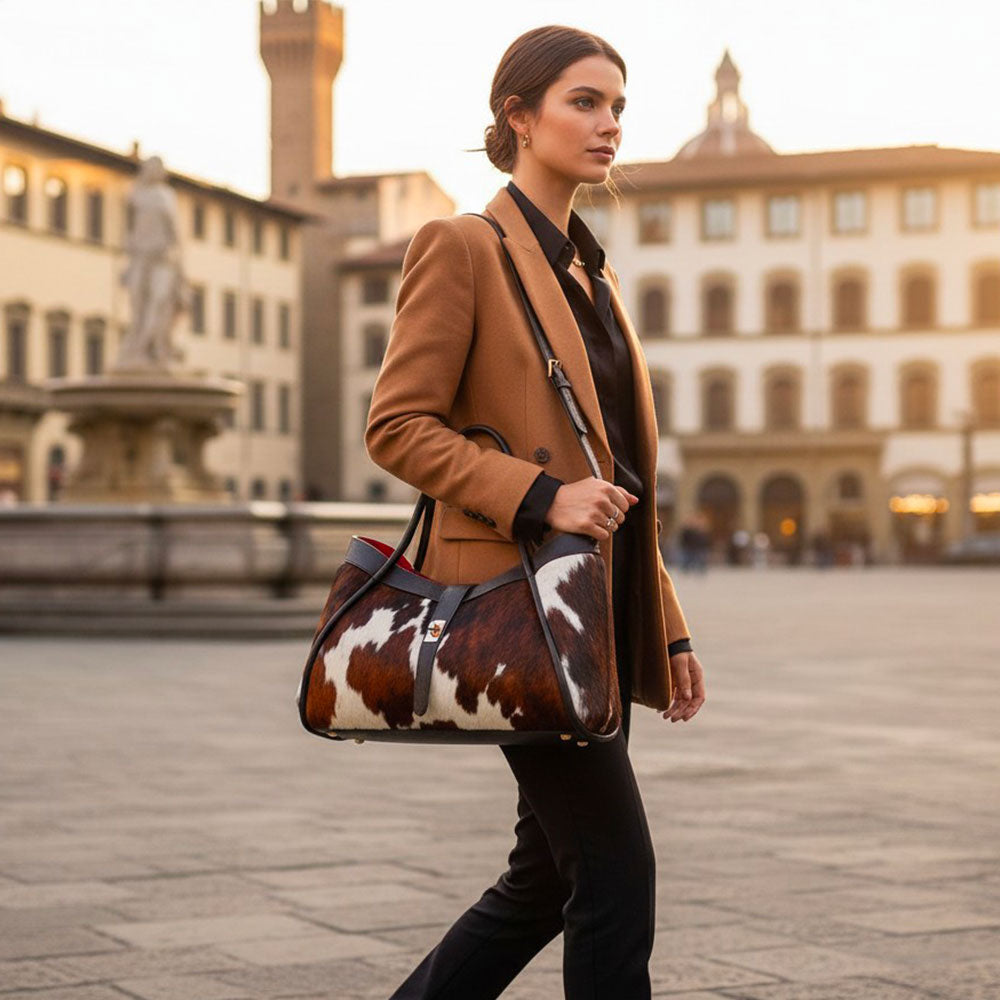 Borsa Donna a Spalla VIAVERDI in Cavallino e Pelle Nera Made in Italy linea Cortona