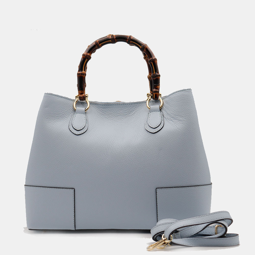 Borsa Grande a Mano VIAVERDI in Pelle Celeste Made in Italy linea Volterra