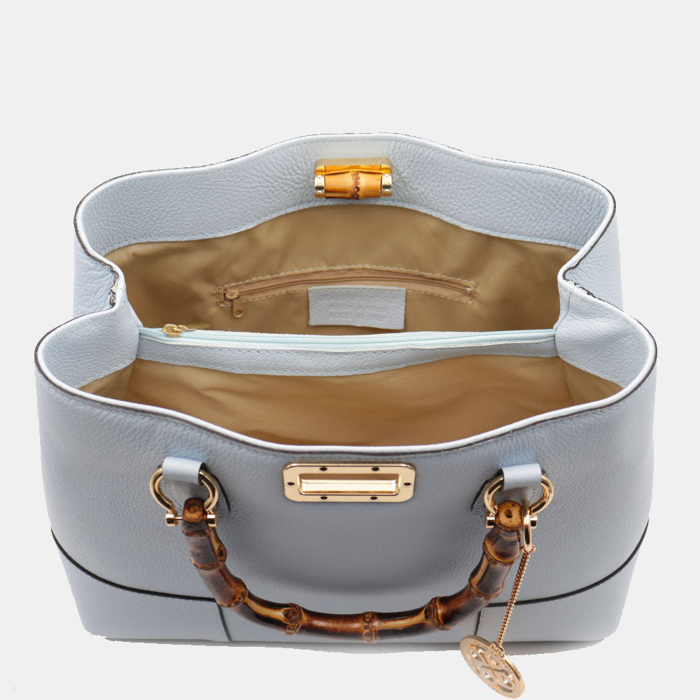 Borsa Grande a Mano VIAVERDI in Pelle Celeste Made in Italy linea Volterra