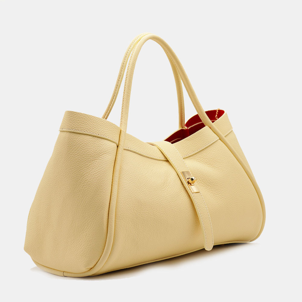 Borsa Donna a Spalla VIAVERDI in Pelle Gialla Chiaro Made in Italy linea Cortona