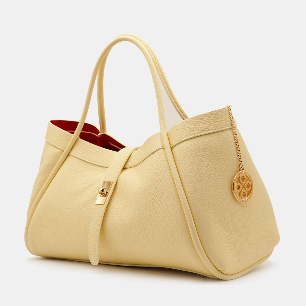 Borsa Donna a Spalla VIAVERDI in Pelle Gialla Chiaro Made in Italy linea Cortona