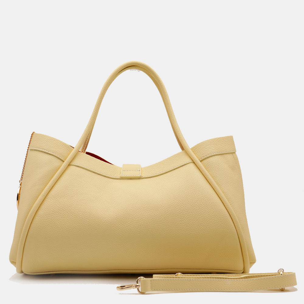 Borsa Donna a Spalla VIAVERDI in Pelle Gialla Chiaro Made in Italy linea Cortona