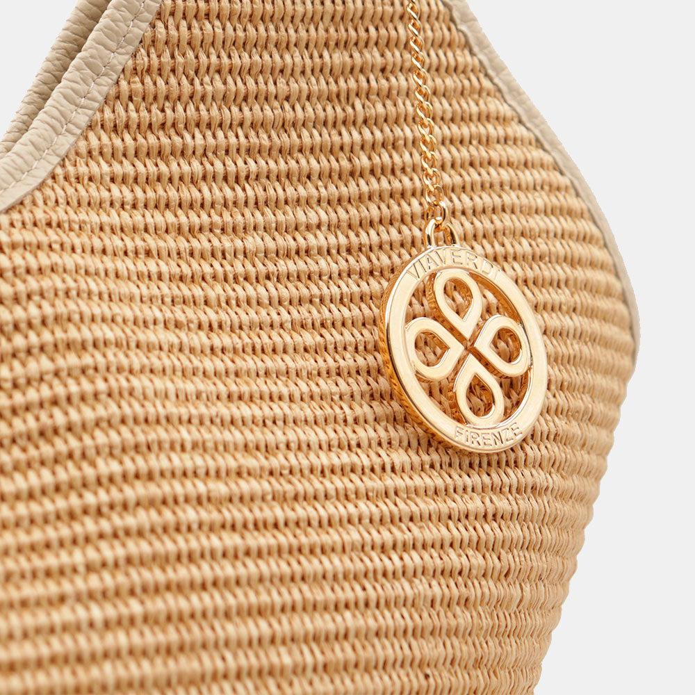 Borsa Donna a Spalla Grande VIAVERDI in Rafia e Pelle Avorio Made in Italy linea Cortona