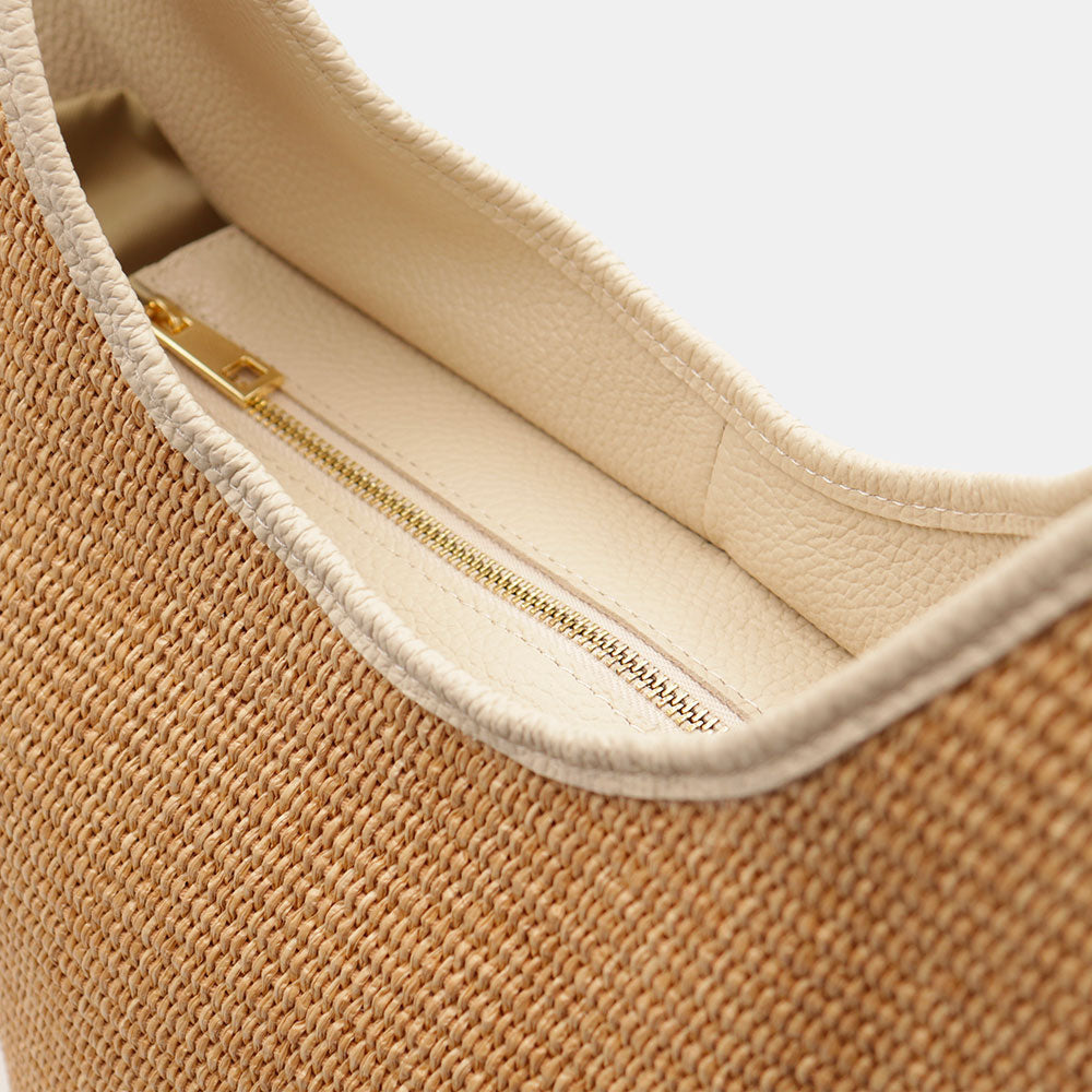 Borsa Donna a Spalla Grande VIAVERDI in Rafia e Pelle Avorio Made in Italy linea Cortona