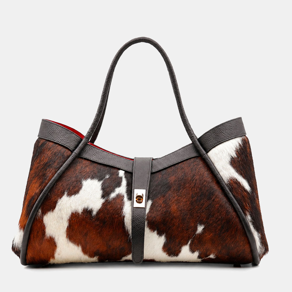 Borsa Donna a Spalla VIAVERDI in Cavallino e Pelle Nera Made in Italy linea Cortona