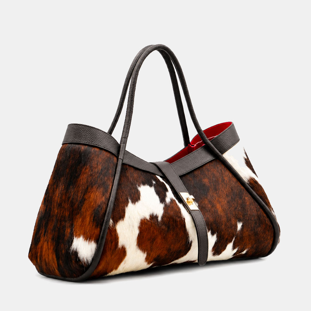Borsa Donna a Spalla VIAVERDI in Cavallino e Pelle Nera Made in Italy linea Cortona