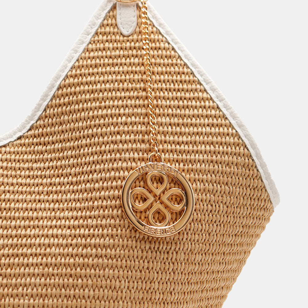 Borsa Donna a Spalla Grande VIAVERDI in Rafia e Pelle Bianca Made in Italy linea Cortona