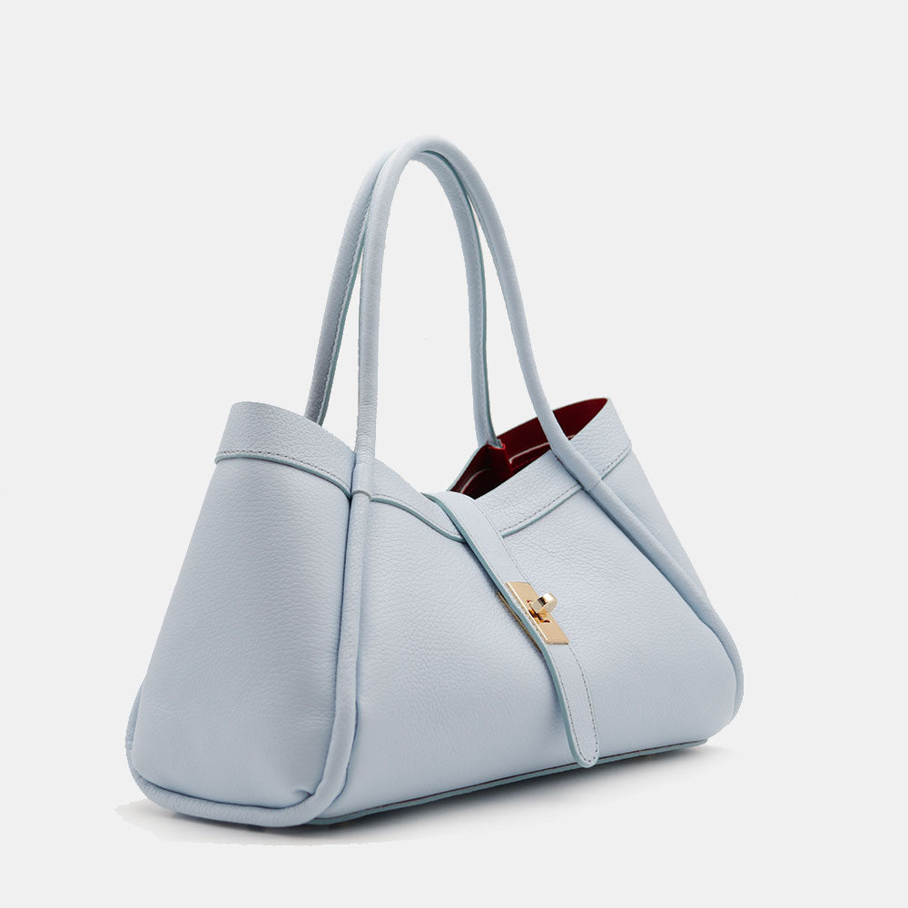 Borsa Donna a Mano VIAVERDI in Pelle Celeste Made in Italy linea Cortona