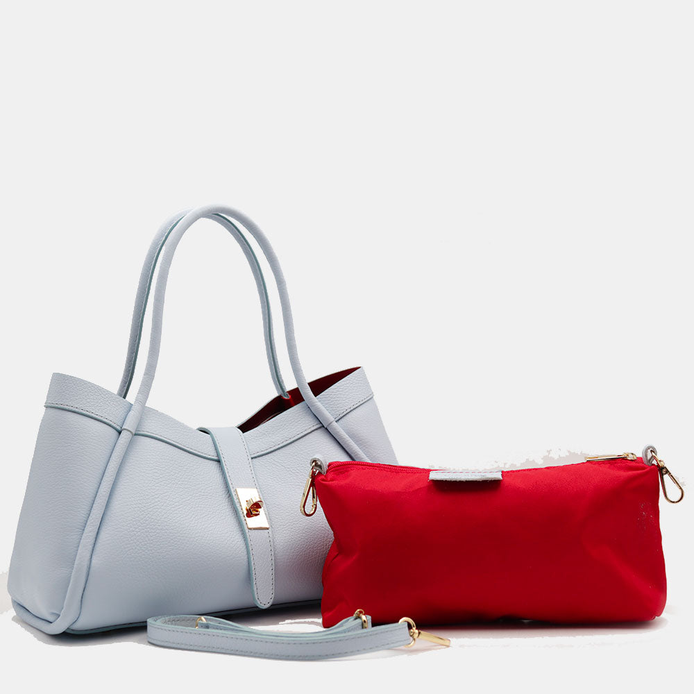 Borsa Donna a Mano VIAVERDI in Pelle Celeste Made in Italy linea Cortona