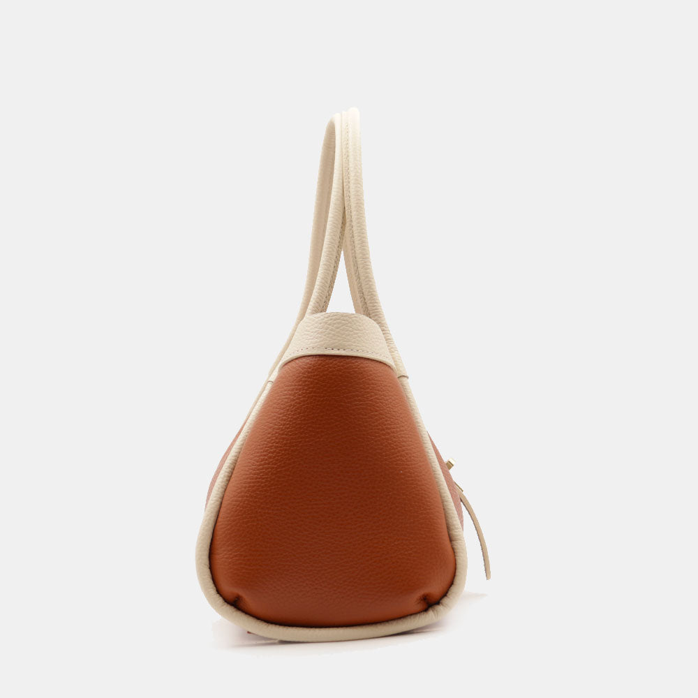 Borsa Donna a Mano VIAVERDI in Pelle Cuoio e Avorio Made in Italy linea Cortona