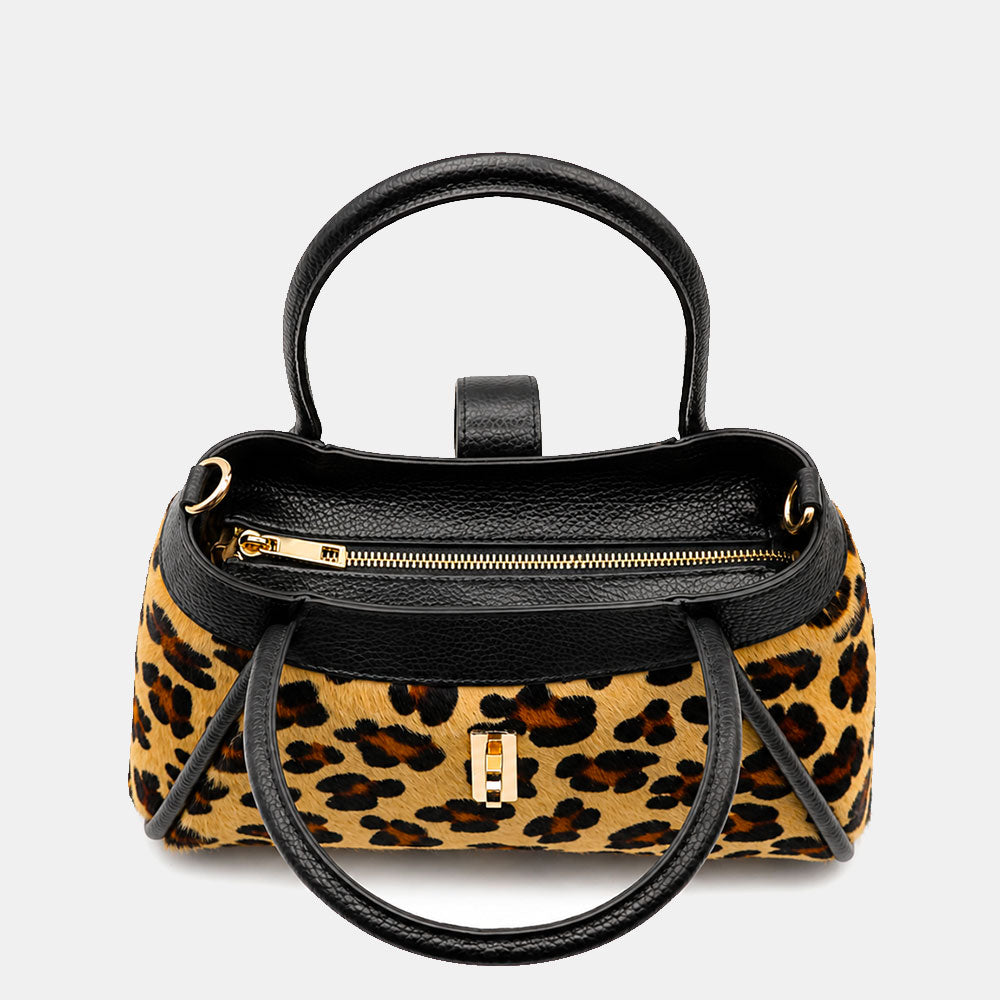 Handtasche ViaVerdi aus Kalbsleder und Leoparden-Ponyfell Made in Italy – Linie Cortona