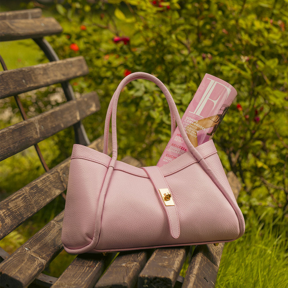 Borsa Donna a Mano VIAVERDI in Pelle Rosa Made in Italy linea Cortona