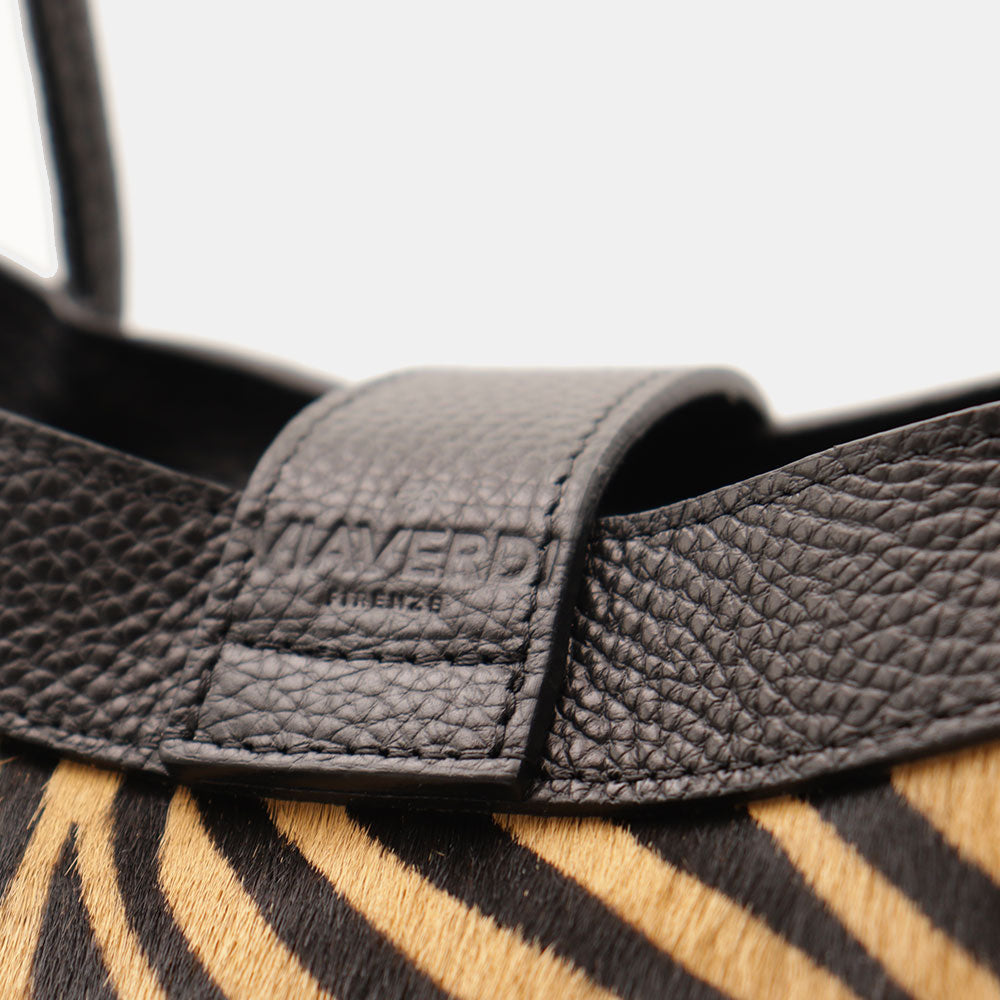 Borsa Donna a Mano VIAVERDI Pelle e Cavallino Animalier Zebrato Made in Italy linea Cortona