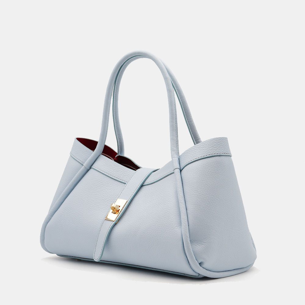 Borsa Donna a Mano VIAVERDI in Pelle Celeste Made in Italy linea Cortona