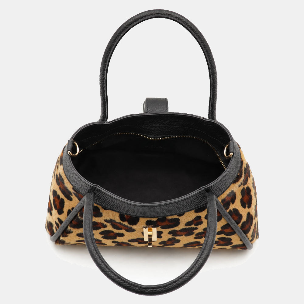 Handtasche ViaVerdi aus Kalbsleder und Leoparden-Ponyfell Made in Italy – Linie Cortona