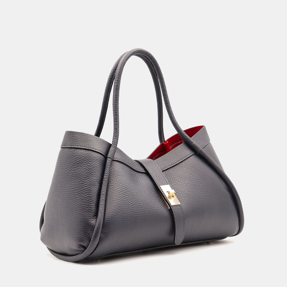 Borsa Donna a Mano VIAVERDI in Pelle Blu Made in Italy linea Cortona