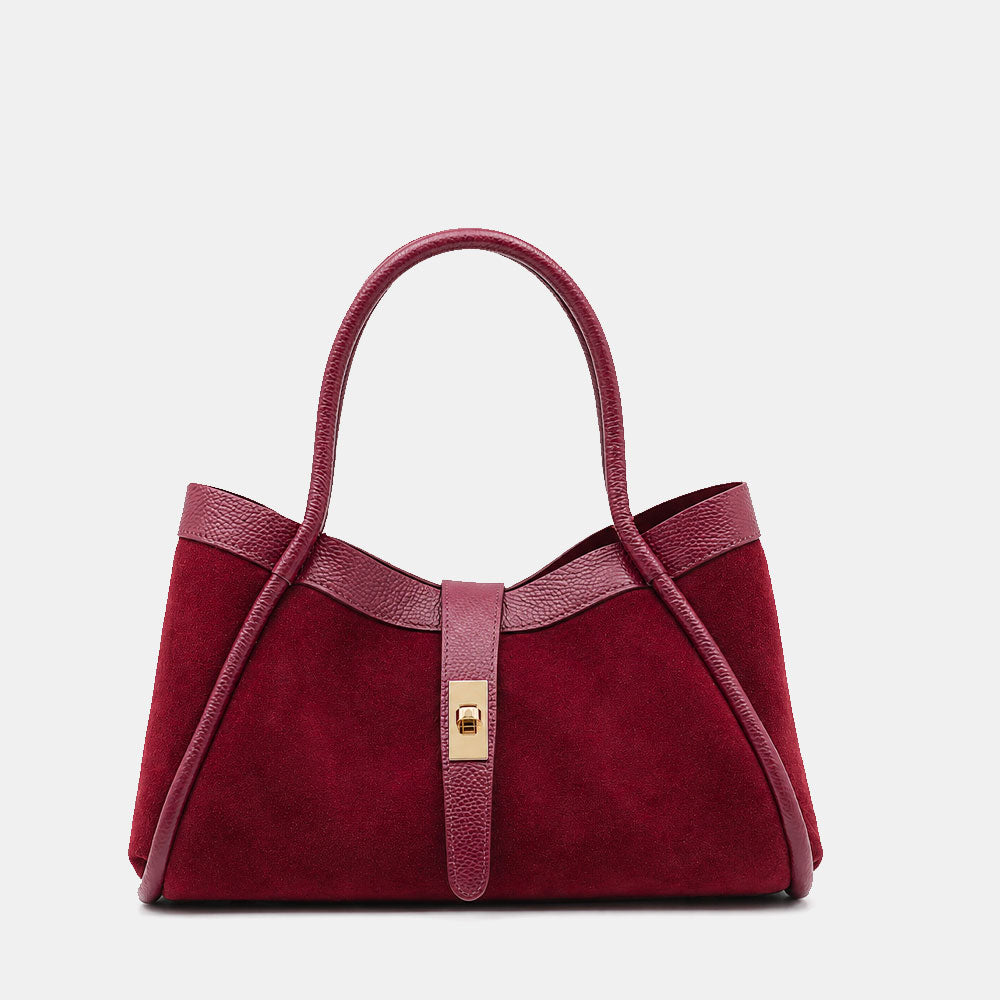 Handbag ViaVerdi in Suede and Burgundy Leather Made in Italy – Line Cortona