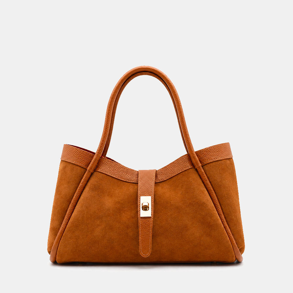 Borsa Donna a Mano VIAVERDI in Camoscio e Pelle color Cuoio Made in Italy linea Cortona