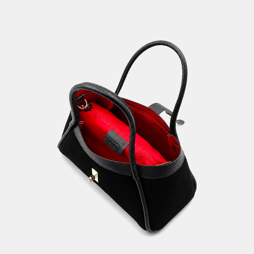 Borsa Donna a Mano VIAVERDI in Camoscio e Pelle Nera Made in Italy linea Cortona