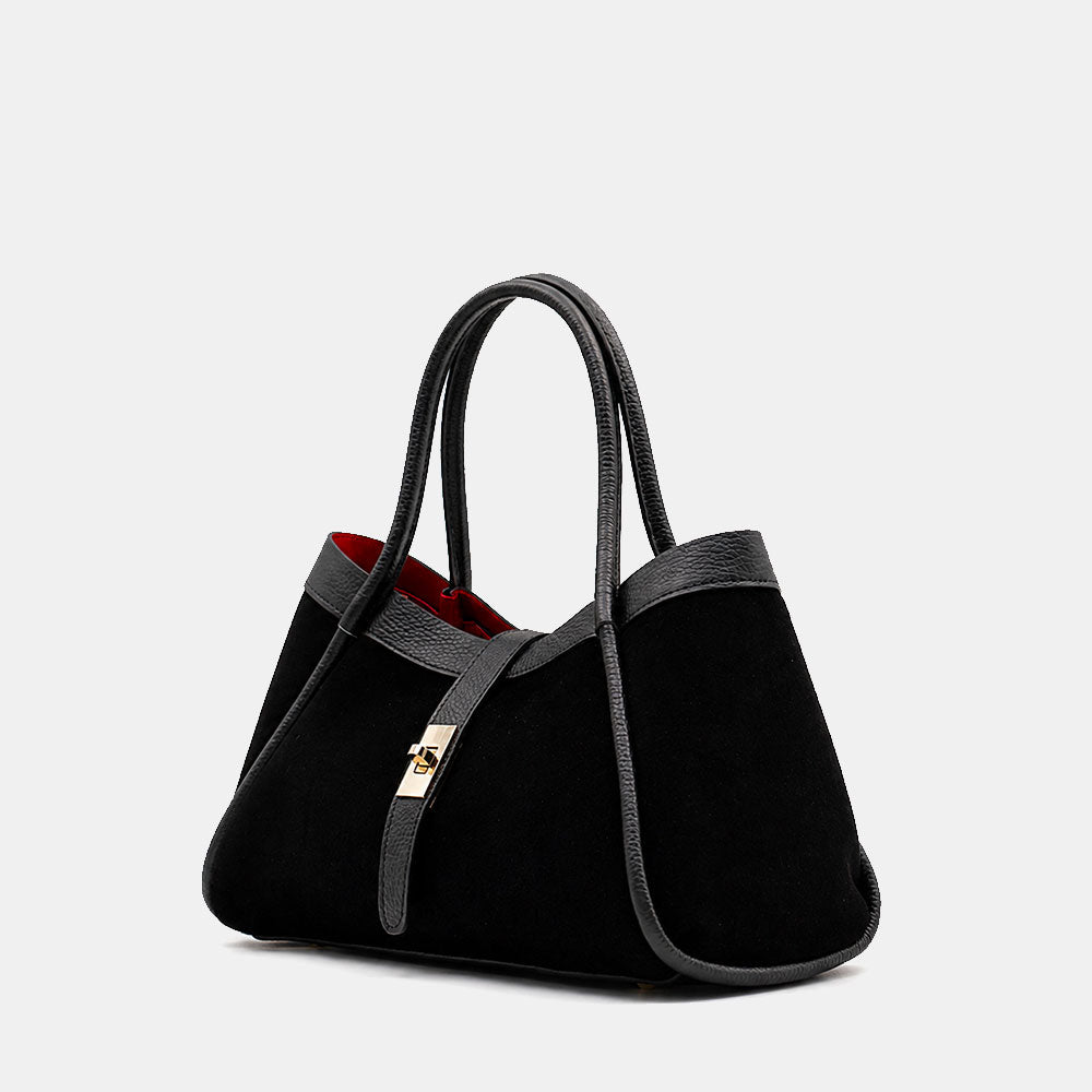 Borsa Donna a Mano VIAVERDI in Camoscio e Pelle Nera Made in Italy linea Cortona