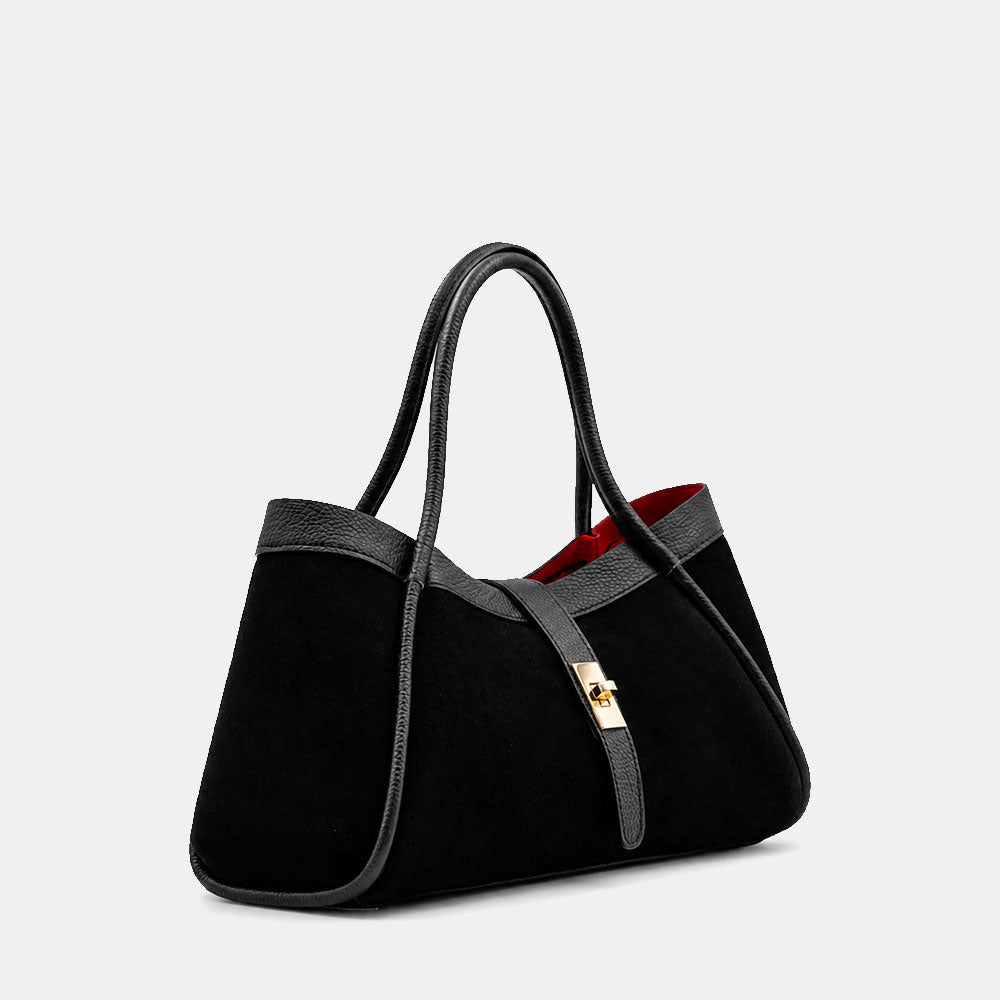 Borsa Donna a Mano VIAVERDI in Camoscio e Pelle Nera Made in Italy linea Cortona