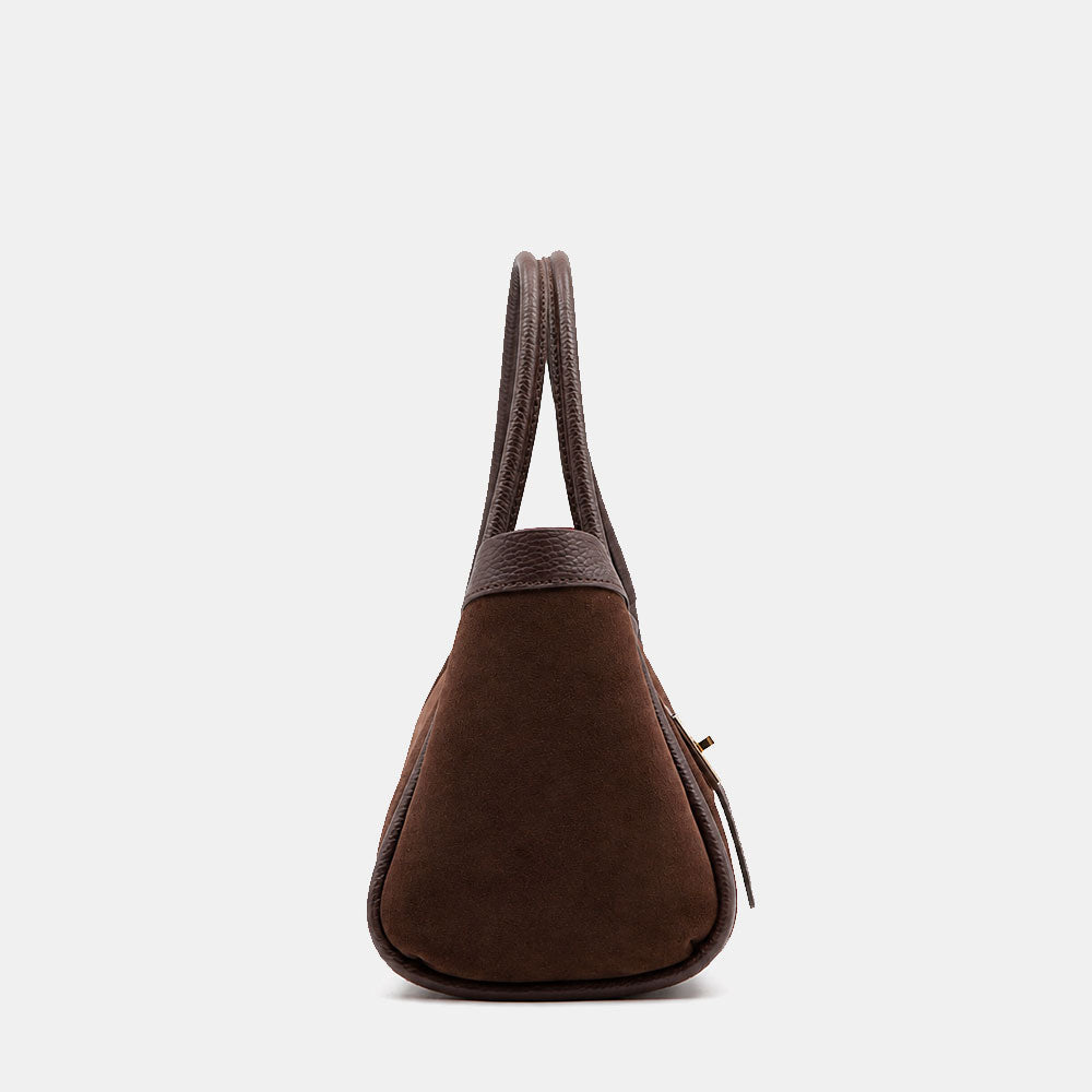 Handbag ViaVerdi in Suede and Dark Brown Leather Made in Italy – Line Cortona