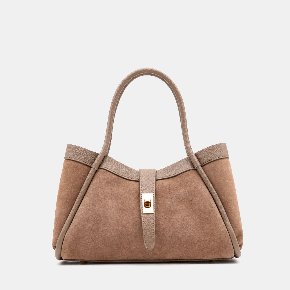 Borsa Donna a Mano VIAVERDI in Camoscio e Pelle Taupe Made in Italy linea Cortona