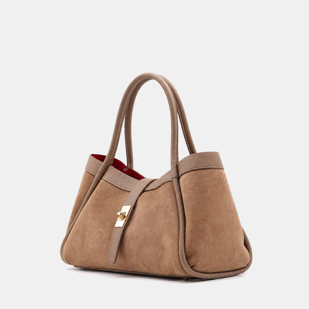 Borsa Donna a Mano VIAVERDI in Camoscio e Pelle Taupe Made in Italy linea Cortona