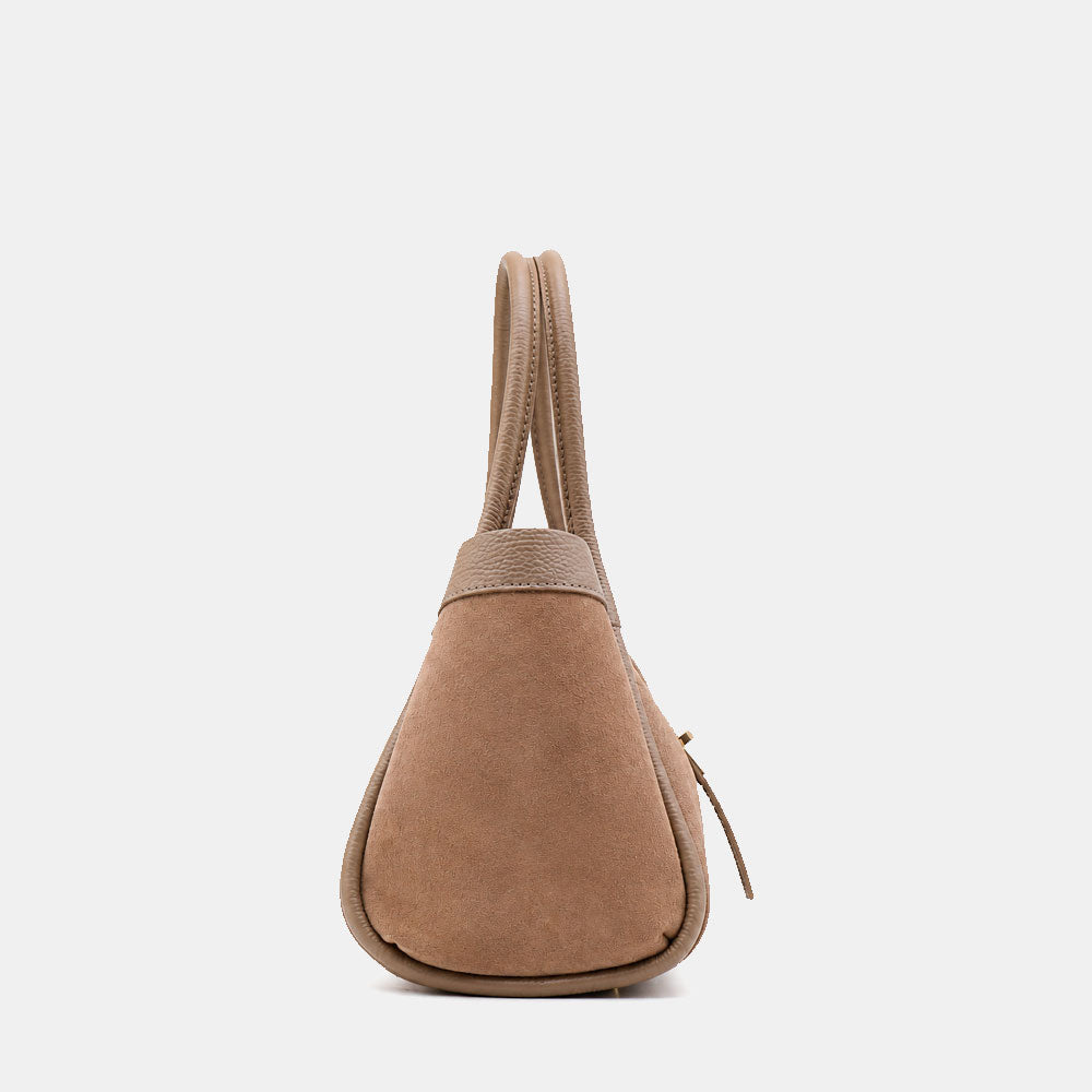 Borsa Donna a Mano VIAVERDI in Camoscio e Pelle Taupe Made in Italy linea Cortona