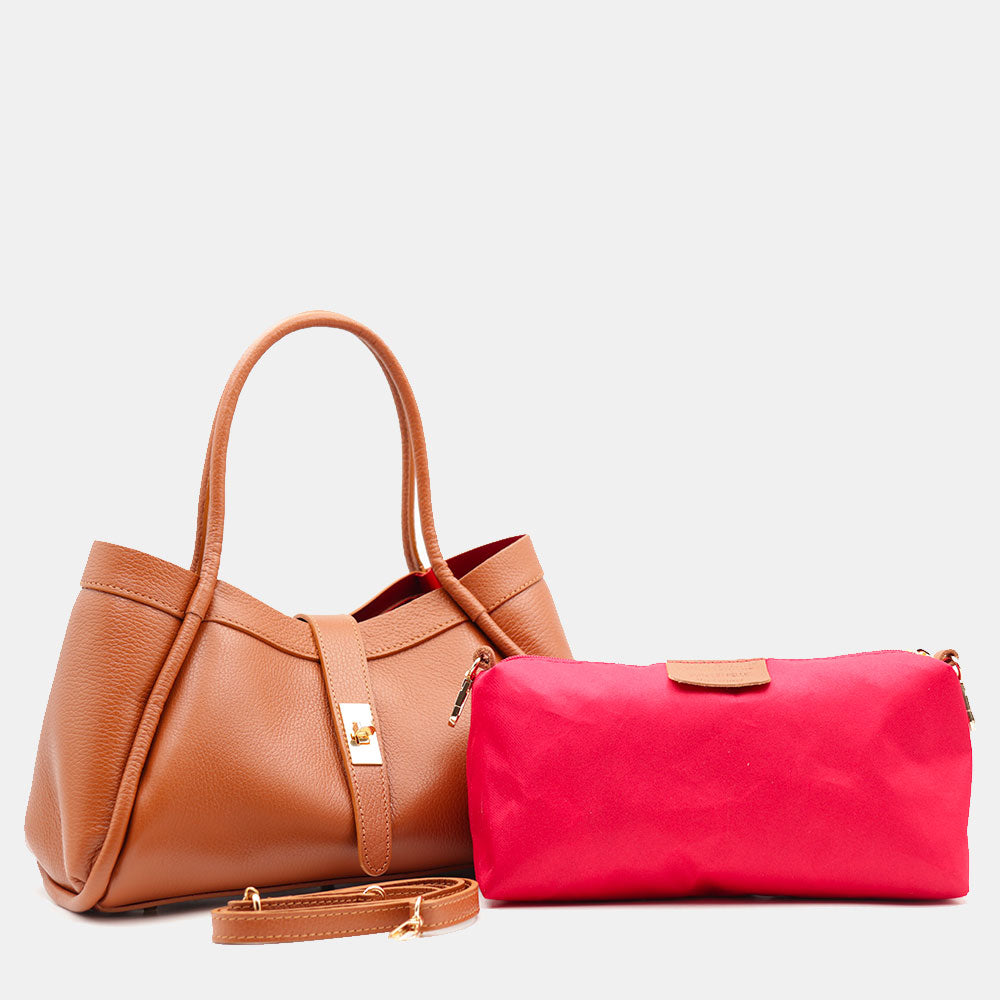 Damen-Handtasche VIAVERDI aus lederbraunem Leder Made in Italy Linie Cortona