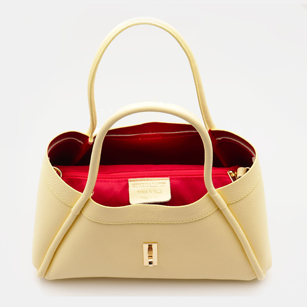Borsa Donna a Mano VIAVERDI in Pelle Gialla Made in Italy linea Cortona