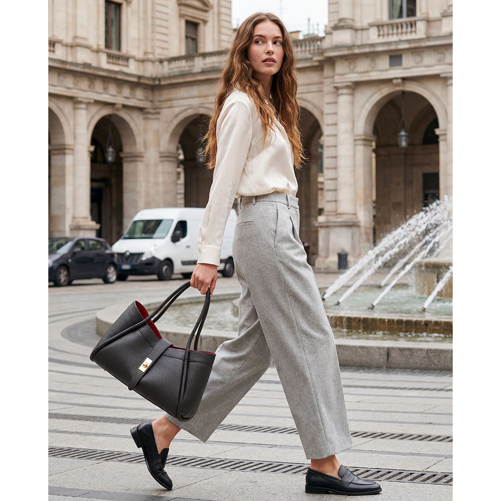 Damen-Handtasche VIAVERDI aus schwarzem Leder Made in Italy Linie Cortona