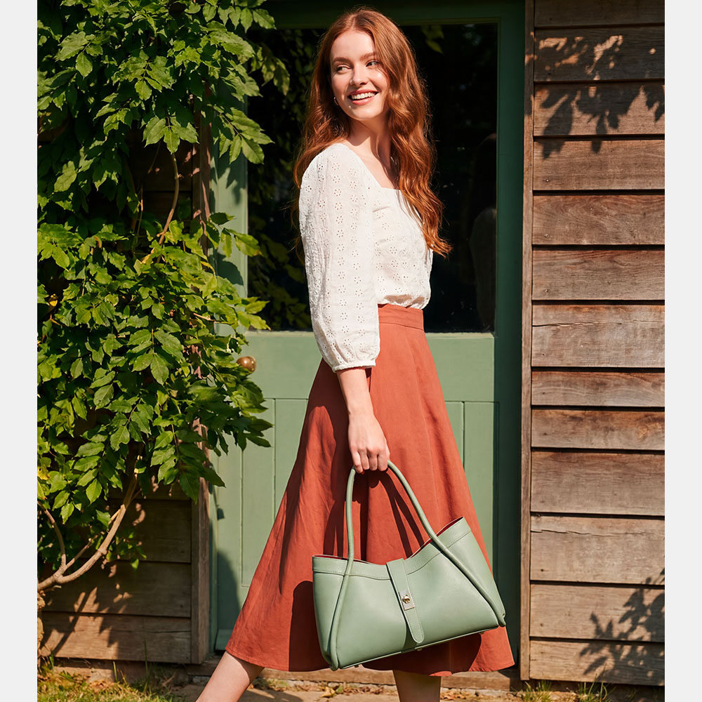 Borsa Donna a Mano VIAVERDI in Pelle Verde Menta Made in Italy linea Cortona