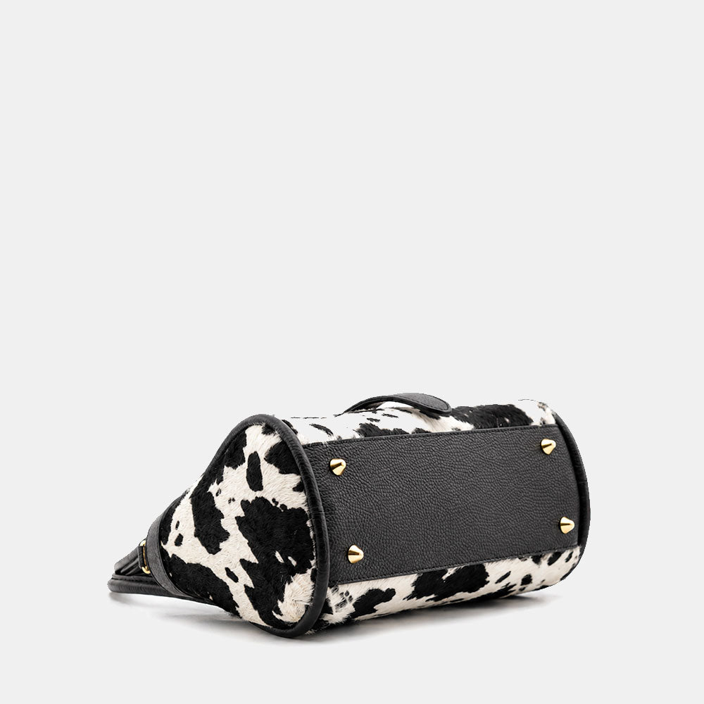 Borsa Donna a Mano VIAVERDI Pelle e Cavallino Muccato Bianco e Nero Made in Italy linea Cortona