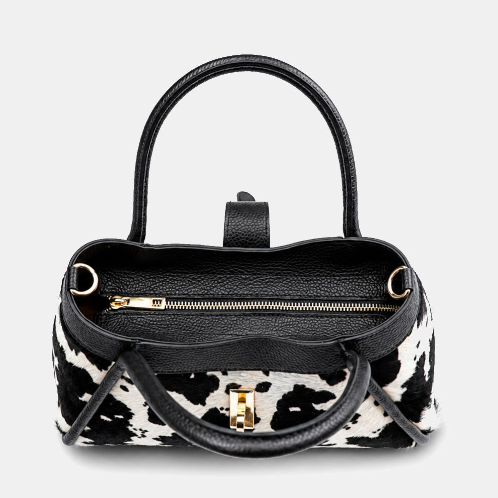 Borsa Donna a Mano VIAVERDI Pelle e Cavallino Muccato Bianco e Nero Made in Italy linea Cortona