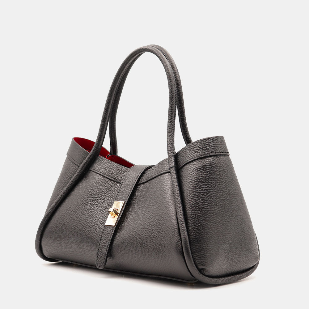 Damen-Handtasche VIAVERDI aus schwarzem Leder Made in Italy Linie Cortona