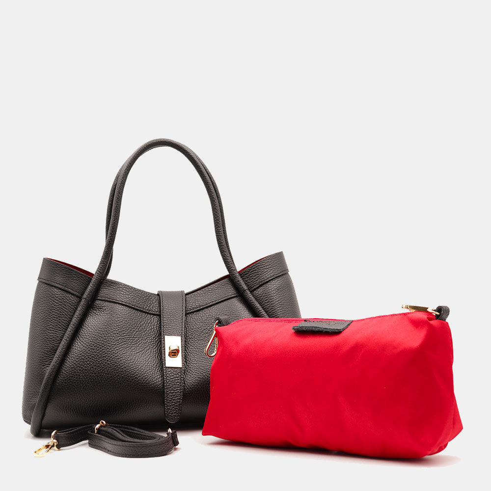 Damen-Handtasche VIAVERDI aus schwarzem Leder Made in Italy Linie Cortona