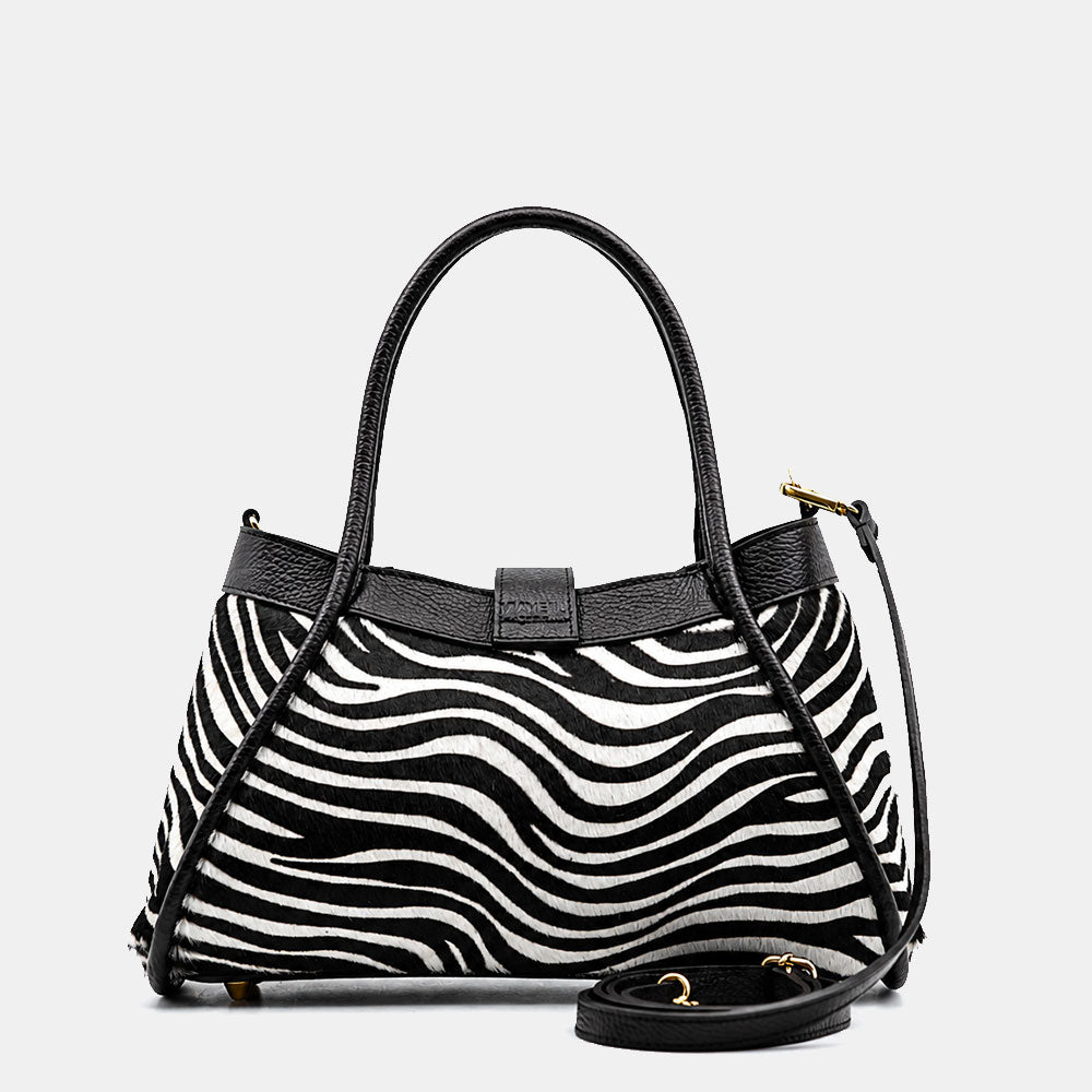 Borsa Donna a Mano VIAVERDI in Pelle e Cavallino Animalier Zebrato Made in Italy linea Cortona