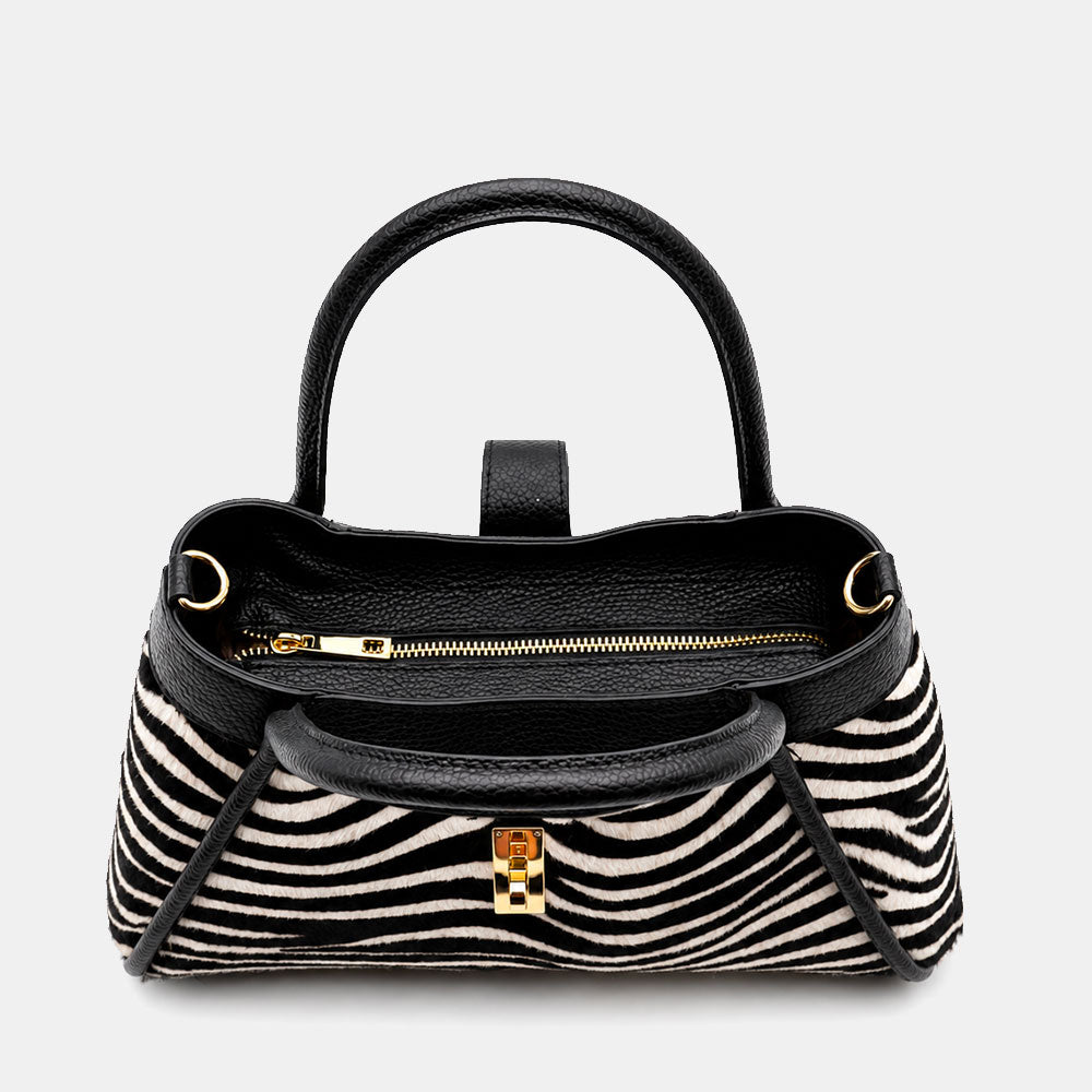 Borsa Donna a Mano VIAVERDI in Pelle e Cavallino Animalier Zebrato Made in Italy linea Cortona
