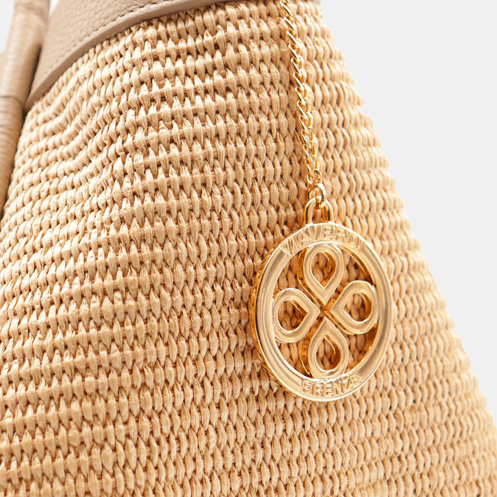 Borsa Donna a Spalla VIAVERDI in Rafia e Pelle Taupe Made in Italy linea Cortona