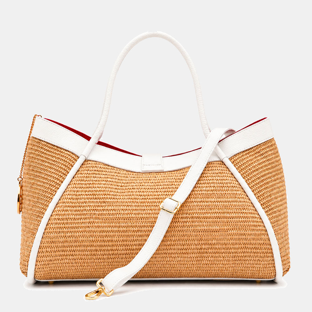 Borsa Donna a Spalla VIAVERDI in Rafia e Pelle Bianca Made in Italy linea Cortona